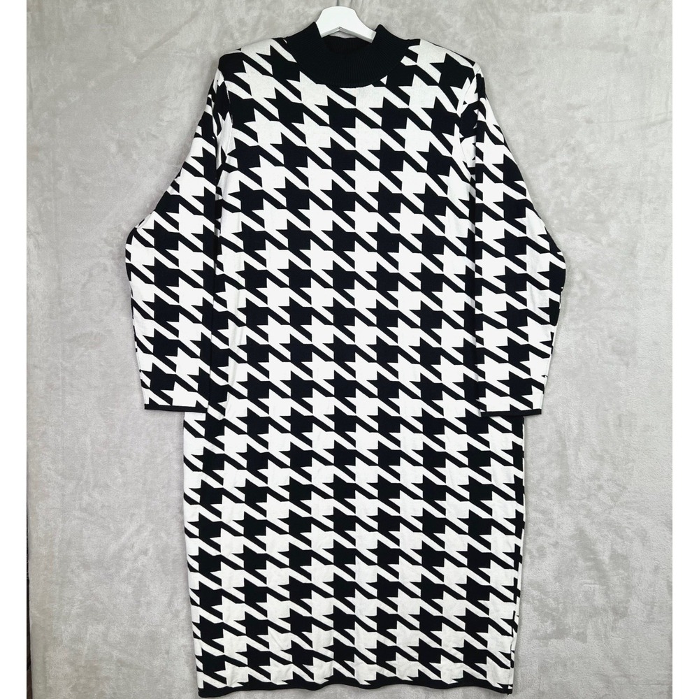SERGIO HUDSON x Target Houndstooth Sweater Midi‎ Dress Black White Sz 3X NWT